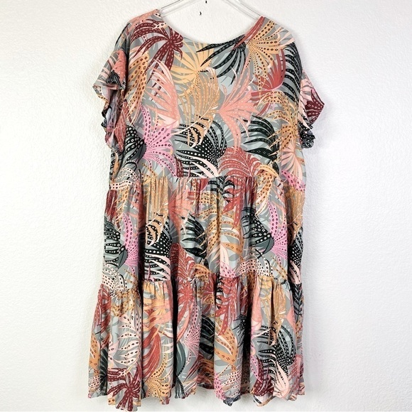 Evans Tropical Windown Tiers Flutter Sleeve Dress Size 22/24 - Picture 5 of 10